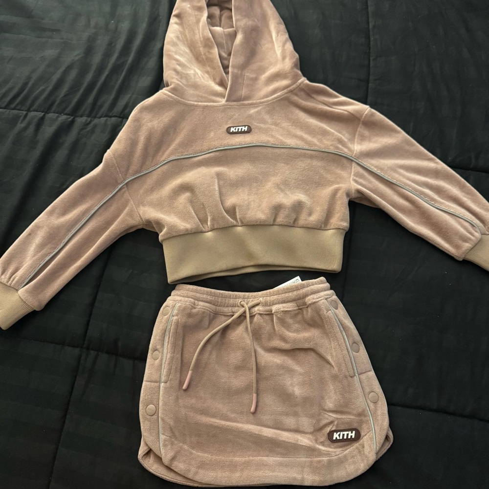Kith Kids Beige Hoodie and Skirt Set